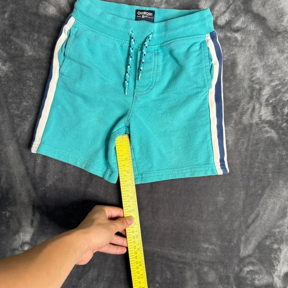 Unisex Kids Oshkos Shorts Aqua‎ Blue Drawings Size 5 Drawstring Outdoors Active